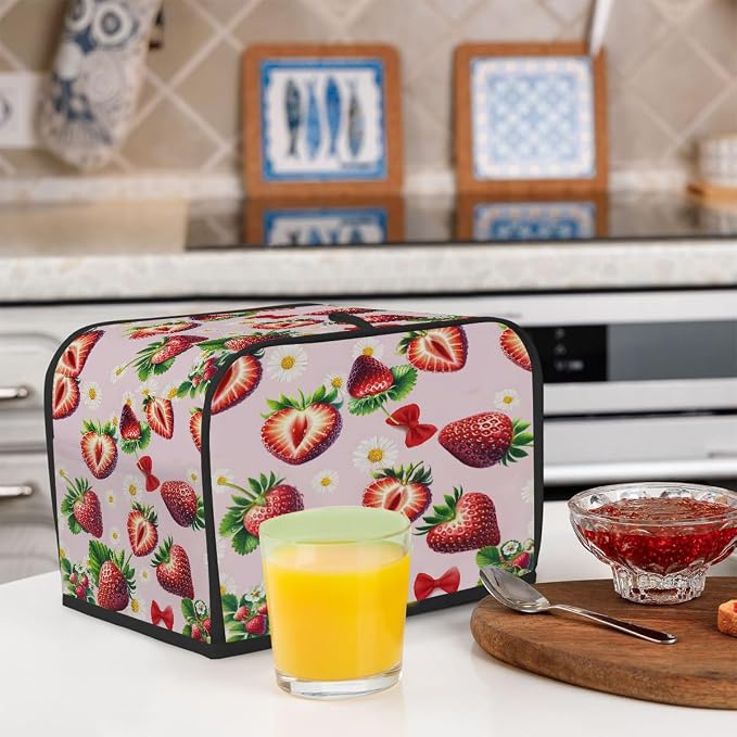 2 Slice Toaster Cover Strawberry Pink Daisy Toaster Covers Two Slice Wide Slot Waterproof and Dustproof Covers for Wide Slot Toasters and Small Appliances Kitchen Decor Gifts
