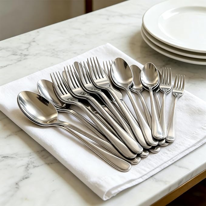 20 Piece Stainless Steel Flatware Set,Silverware Set for 4,include Forks,Knives,Spoons.Cutlery Utensil Set for Home,Kitchen,Party,Buffet,Banquet,Catering (Silver)