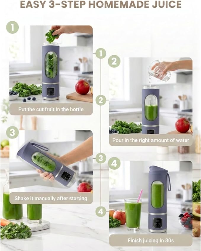 Lilogi Portable Blender, 500ML Blenders for Smoothies with LED Display | 12-Blade USB-C Rechargeable Blender, Travel Blender Cup for any kitchen, office, outdoor, travel, gym or sports