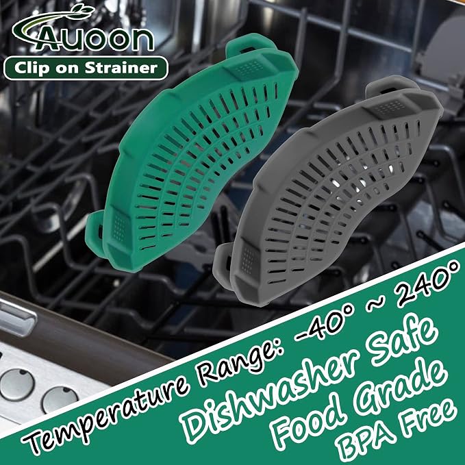 AUOON Clip On Strainer Silicone for Pots, Standard 8.86 x 3.55in, Sea Blue | Food-grade BPA-free, Fits Pots Pans Bowls, Dishwasher Safe, for Pasta Noodles Vegetable Fruits, Space-saving Kitchen Gadget