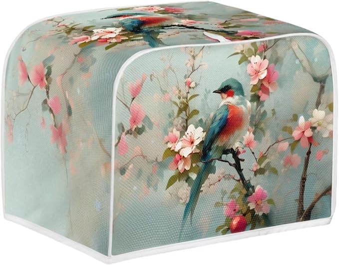 Sparrow Printed Toaster Cover Bakeware Protector, Peach Blossom Print Toaster Oven Cover Washable Small Appliance Covers 4 Slice Kitchen Small Appliance Organizer Bag, M, Green