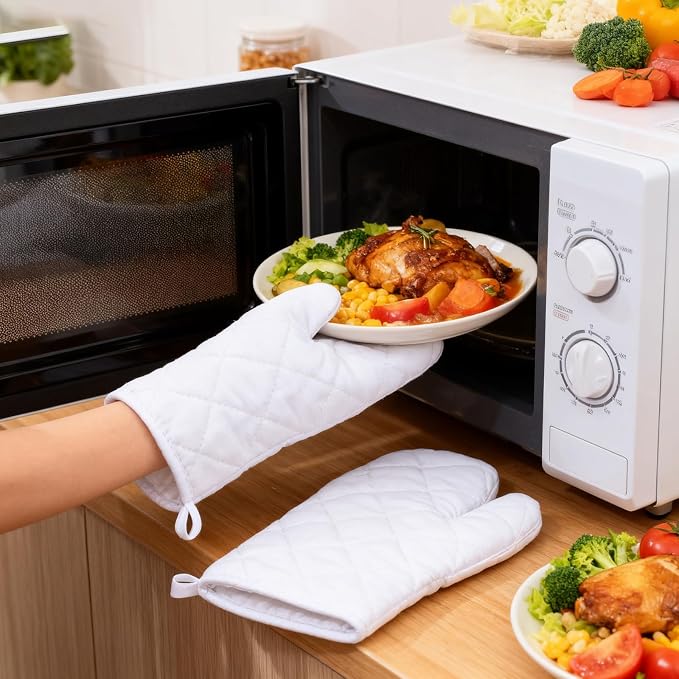 Geyoga 12 Pairs Oven Mitts Heat Resistant Kitchen Long White Oven Gloves Mitts Thick Cotton Winter Quilted Baking Flexible Glove Bulk for DIY Iron on Transfers Cooking BBQ Picnic Kitchen 10.6 Inch