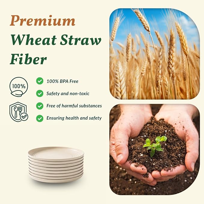 Small Plates | 5.7 Inch Lightweight & Unbreakable Wheat Straw Plates | Mini Dessert Plate Set, Microwave & Dishwasher Safe Set of 8 -Beige