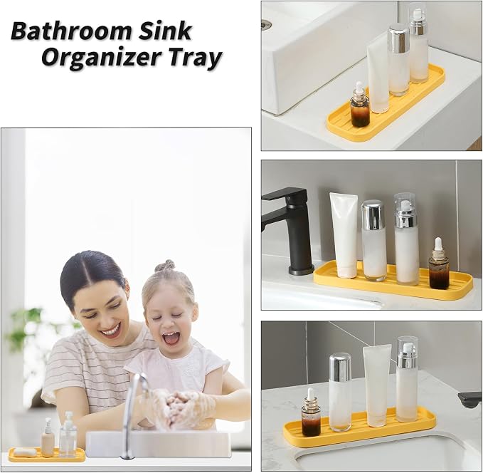 MicoYang Silicone Kitchen Sink Organizer Tray for Multiple Usage,Easy Clean,Eco-Friendly Sponges Holder for Kitchen Bathroom Counter or Sink,Dish Soap Dispenser,Scrubber,Bottle,Cup Yellow 12" x 4”