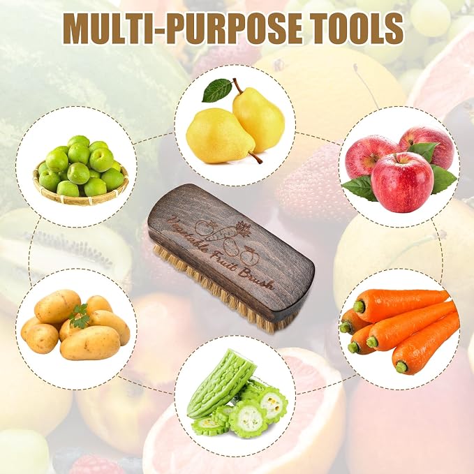 Vegetable Scrubber, Veggie Fruit Potato Brush for Food | Firm Bristles, Wood Veggie Wash Scrubber, Carrot Cucumber Corn Tableware Cleaning, Kitchens Camping Brush Tool