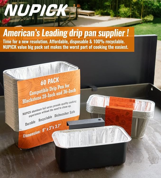 NUPICK 60 Pack Grease Cup Liners for Blackstone, Griddle Accessories for Blackstone 17"/22"/30"/28"/36" Griddle, Easy Cleaning Disposable Aluminum Grease Traps & Drip Pans for Blackstone Catcher, 5017 | Griddle Accessories for Blackstone, 5017 Disposab...
