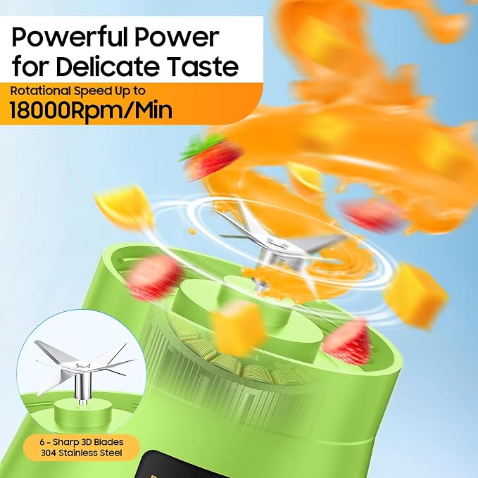 Personal Size Portable Blender Make Smoothies - Mini Blender 12oz Juice Cup | Powerful Blending with 6 Stainless Steel Blades, BAP-Free, Lightweight, Easy Clean,Suit in Travel/Office/Gym/Picnic/ Sports