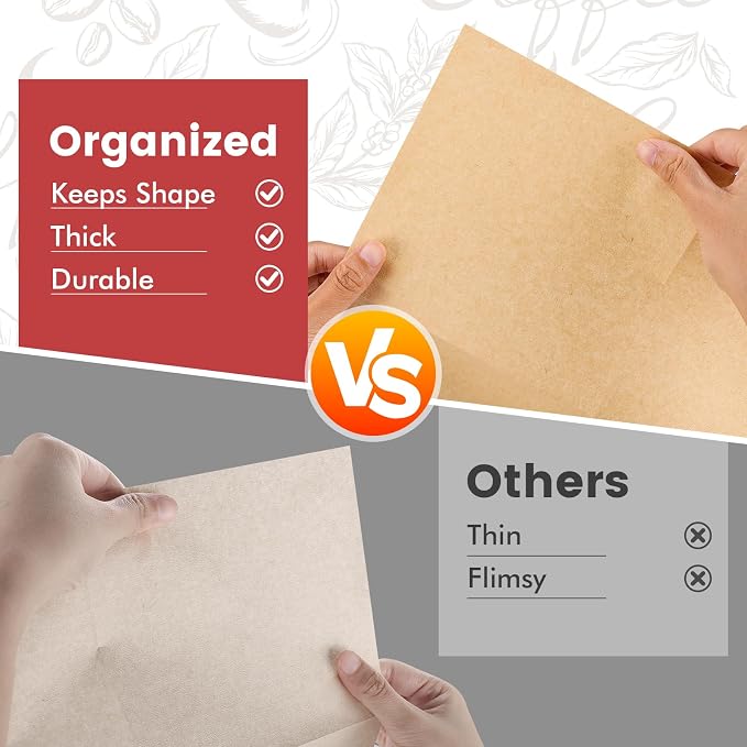 Pre-Folded Unbleached Cone Coffee Filters – Premium Thick Paper, Compatible with Pour-Over Coffee Makers (240 Filters)