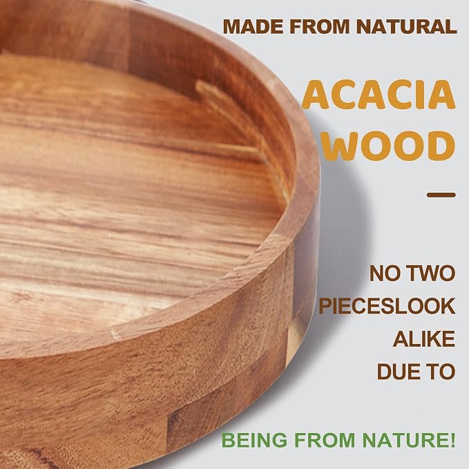 10" Acacia Wood Lazy Susan Organizer for Cabinet,Lazy Susan for Countertop