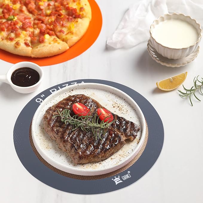 Silicone Baking Mat Set of 4, 2 Medium 16.5"x11.6", 1 Small 11.8"x8.4", 1 Piece 9" Round, All Mats 0.7mm Thick, Food Grade Non-Stick Reusable Baking Mats for Pizza, Bread, Pastry, Macarons