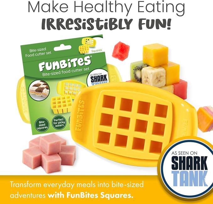 Sandwich Cutter for Kids Lunch, Crustless Bento 2-Pc Set, 1 Pack | Yellow Squares food cutter for toddlers, bite-size uncrustable shapes, bento lunch accessory, BPA-free, dishwasher safe