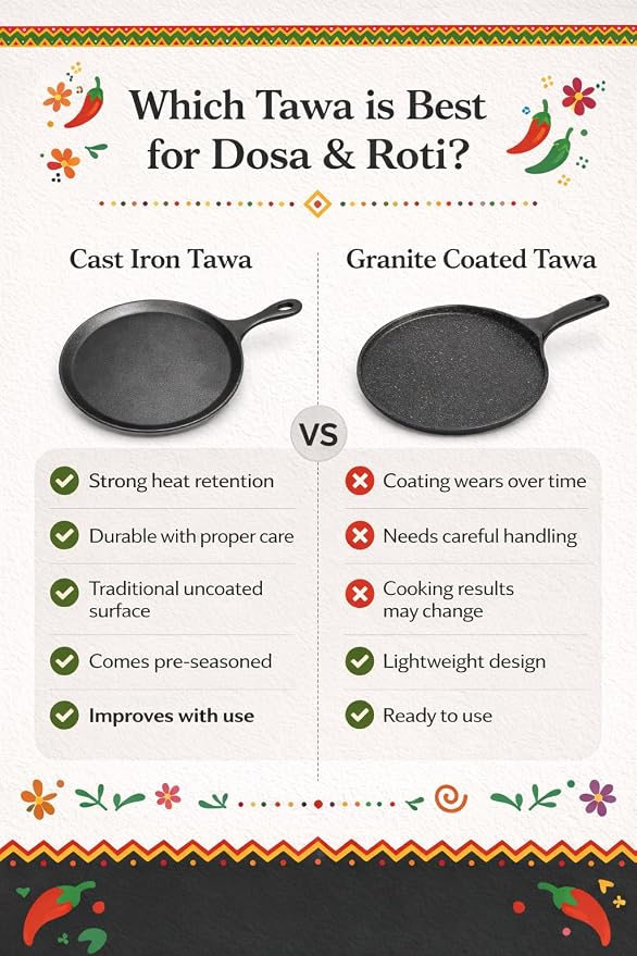 Uno Casa Cast Iron Comal Pan 10.5 Inch - Skillet for Roti, Tawa/Dosa Pan Pataconera, Comales para Tortillas - Comal Para Tortillas Grande - Cast Iron Griddle
