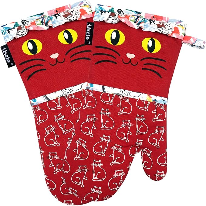 Alselo Oven Mitts, 7"x13.5", 1 Pair | Silicone Printed, Kitchen Mittens