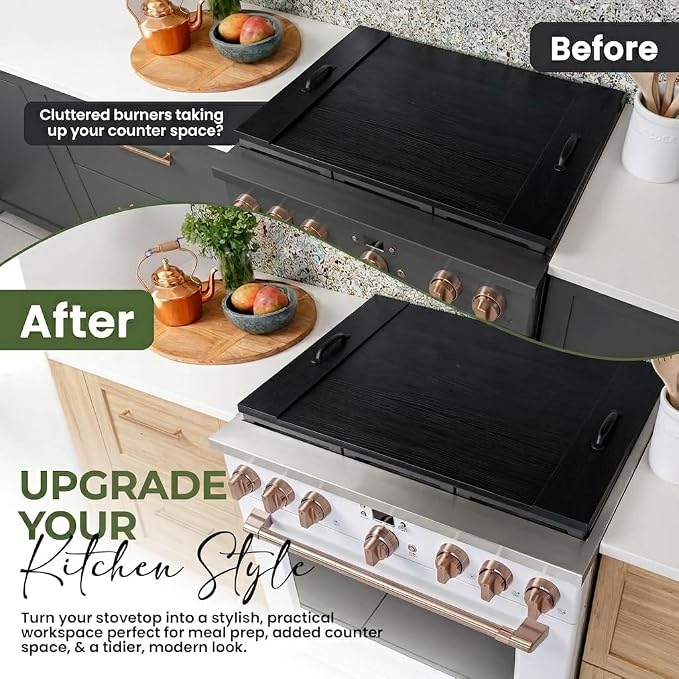 Noodle Board Stove Cover with Handles for Electric and Gas Stove Top Covers | Rustic Farmhouse Décor for Kitchen, RVs, Adds Extra Counter Space, Cutting Board, Protects Burners, Durable Laminate Wood