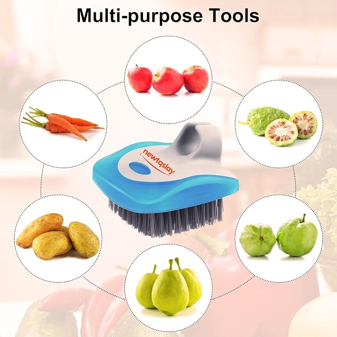 Vegetable Brush Potato Scrubber - 4 Pack Dual-Sided Fruit and Vegetable Wash Brush, Hard Nylon Bristles & Flexible Finger Grip for Effective Cleaning of Root Veggies
