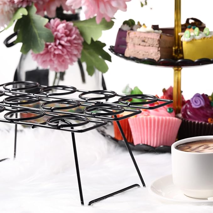Patelai 2 Pack Ice Cream Cone Baking Racks 12-cavity Cupcake Cone Holders Cupcakes Display Stands Cooling Racks for Home Kitchen Baking Cooking Ice Cream Tools Supplies(Black)