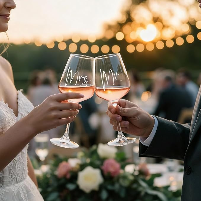 AW BRIDAL Mr and Mrs Wine Glasses, Bridal Shower Wedding Gifts for Couples | Engagement Gift for Newlyweds 2026, Bachelorette Gifts for Bride to Be, Wedding Glass with Opener Stopper Wooden Keepsake Box