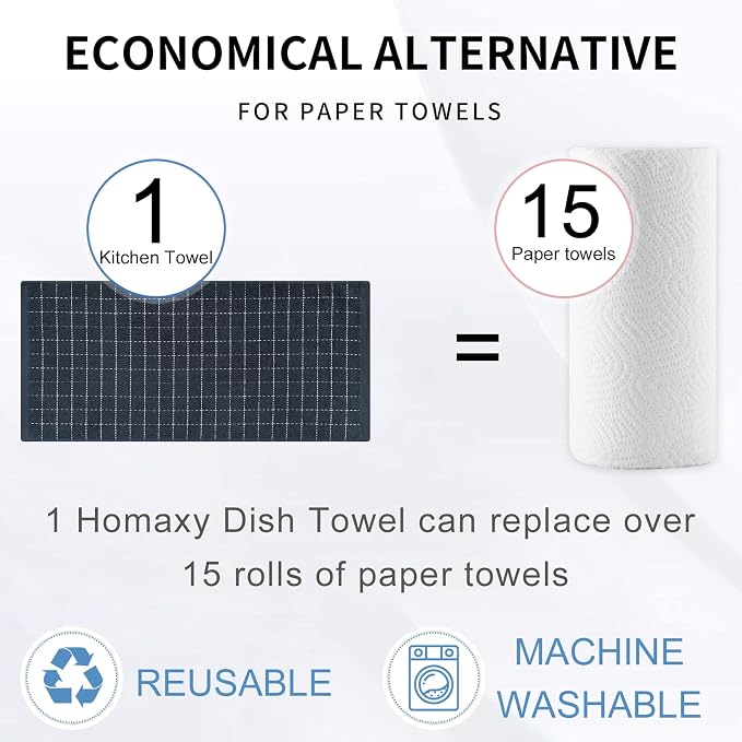 Homaxy 100% Cotton Terry Kitchen Towels, 4 Pack, Dark Grey | Ultra Soft and Absorbent Dish Towels for Kitchen, Suitable for Drying and Washing Dishes