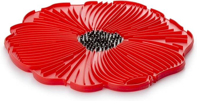 Poppy Red Food Safe Silicone Trivet - 6''/15cm - Withstands Temperatures up to 220°C / 428°F - BPA-Free, Plastic Free, Food-Grade Silicone - Microwave and Dishwasher Safe