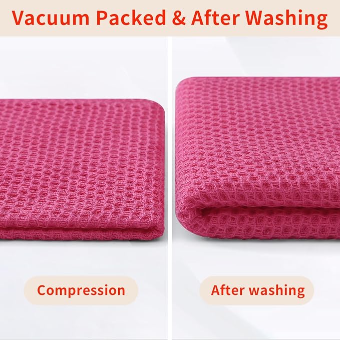 Homaxy 100% Cotton Waffle Weave Kitchen Dish Towels 4-Pack, Hot Pink | 13 x 28 Inches, Ultra Soft Absorbent Dish Towels, Quick Drying Cleaning Towels