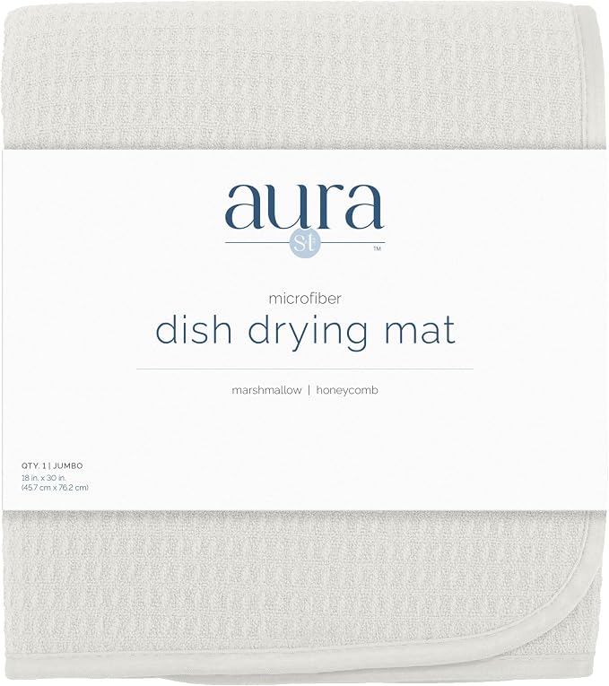 S&T INC. Dish Drying Mat, 18" x 30", Jumbo, Cream | Absorbent Microfiber, XXL Kitchen Counter Mat for Dishes, Utensils, Pots and Pans, Machine Washable
