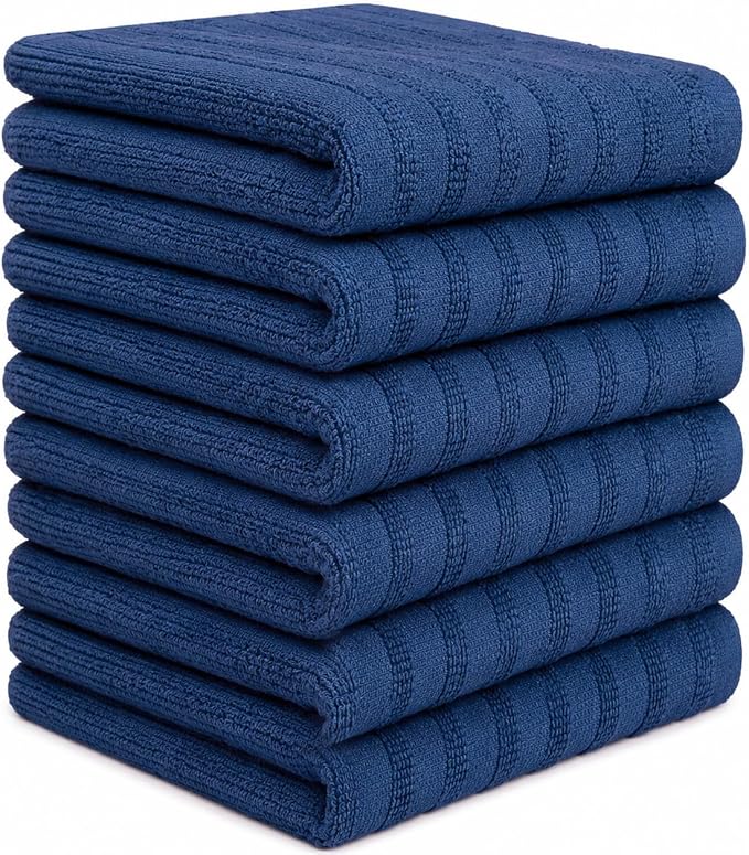 Premium Kitchen Towels 6 Pack 100% Cotton, 20"x28" - Blue Solid | Large 450 GSM Terry Dish Towel, Kitchen Hand Towels with Hanging Loop, Highly Absorbent for Washing and Drying Dishes