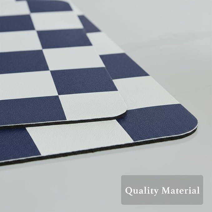 Ohocut Checkered Dish Drying Mat for Kitchen Counter, Coffee Bar Station Accessories, Retro Cute Aesthetic Modern Absorbent Drainer Mat Kitchen Drying Mat Easy Clean (Navy Blue, 24" x 16")
