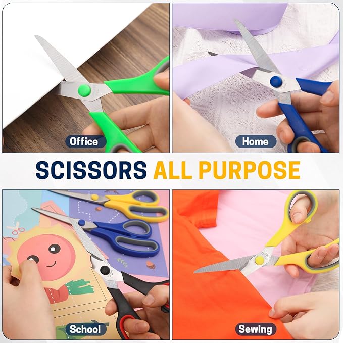BURVAGY 32 Pack 8" Scissors All Purpose, Heavy Duty Scissors for Office | Scissors Bulk Multipurpose Comfort-Grip Sharp Adult Office Scissors Set Sewing Fabric Stainless Steel Blades, Right/Left Hand