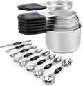 Magnetic Measuring Cups and Spoons Set, N52 Magnetic spoons Nesting Design, 304 Stainless Steel measuring cups, BPA Free, Dual-sided Design Set of 15 with Leveler for Dry & Liquid Ingredients Black