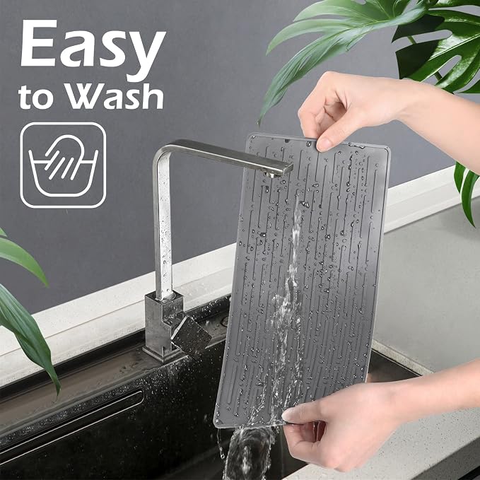 Dish Drying Mats, Heat-resistant Silicone Mat for Kitchen Counter, Non-Slip Dish Dry Mat Dishwasher Safe Medium, Gray