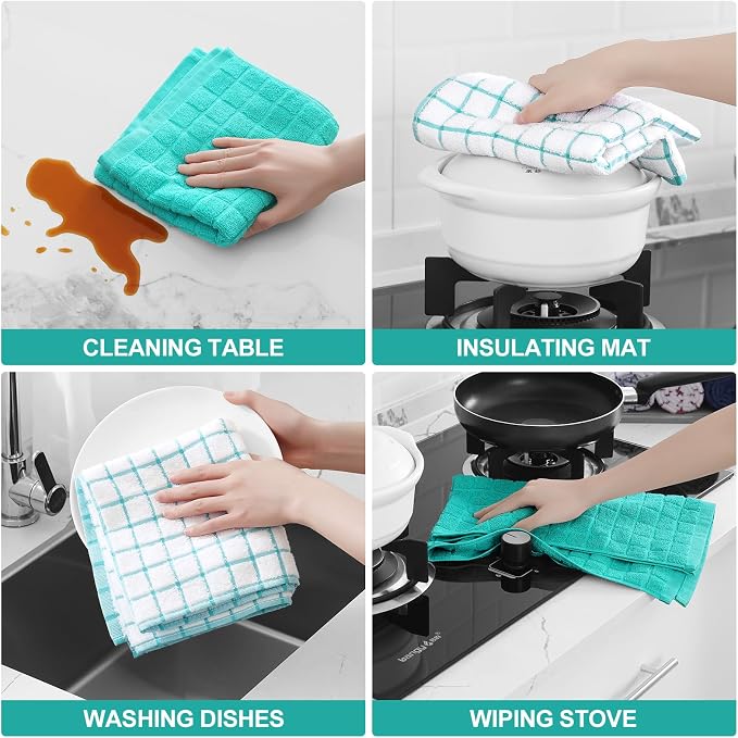 Homaxy Large Premium Cotton Kitchen Towels 16"x 28", 6 Pack, Aqua | Natural Ring Spun 390 GSM Dish Towels, Super Absorbent Terry Kitchen Hand Towels, Soft Tea Towels with Hanging Loop