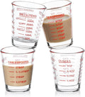 SAIAOKJ Shot Glass Measuring Cup Set, 4 Pack Espresso Shot Glasses (Red) | Glass measuring cups feature 26 markings up to 1 OZ, 2 TBS, 6 TSP, 30 ML for espresso, liquor, medicine and recipes