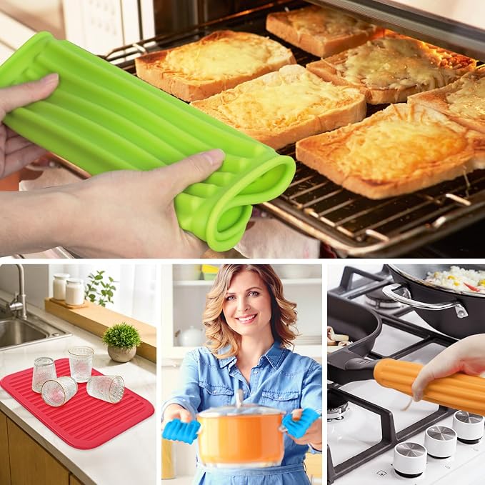 5 Pack Silicone Trivets for Hot Pots and Pans, 9 * 12Inch SiliconeTrivet for HotDishes, Colorful Heat Resistant Silicone Mat, Non-Slip Hot Pads Pot Holders for Kitchen Counter Hot Plate Mat