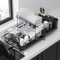 Kitsure Extendable Dish Drying Rack, 19.2"-26.7" L x 12.9" W, 2-Tier | Large Dish Rack, Multifunctional Dish Rack for Kitchen Counter, Anti-Rust Dish Drainers with Cutlery & Cup Holders, Black