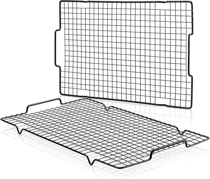 HULISEN Cooling Rack 2-Pack, 16 x 10 Inch Nonstick Baking Rack with Handles | Fits Half Sheet Pan, Oven Safe 500°F, Easy Lift Design for Cookies, Cakes & Baked, Cookie Cooling, Baking, Cooking, Grilling