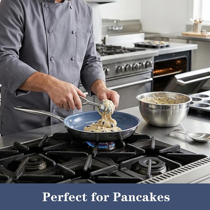 10 Inch Stainless Steel Ceramic Non Stick Frying Pan Skillet with Lid - PFOA Free, Oven Safe 550°F, Dishwasher Safe, Induction Compatible, For Searing Steaks, Cooking Eggs & All Stovetops