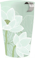 Tea Forte Double-Walled Ceramic Kati Cup, Lotus Blossom, 12 oz | Insulated Ceramic - Stainless Steel Loose Leaf Infuser - Keeps Tea Hot Longer - Lid Included - Microwave & Dishwasher Safe