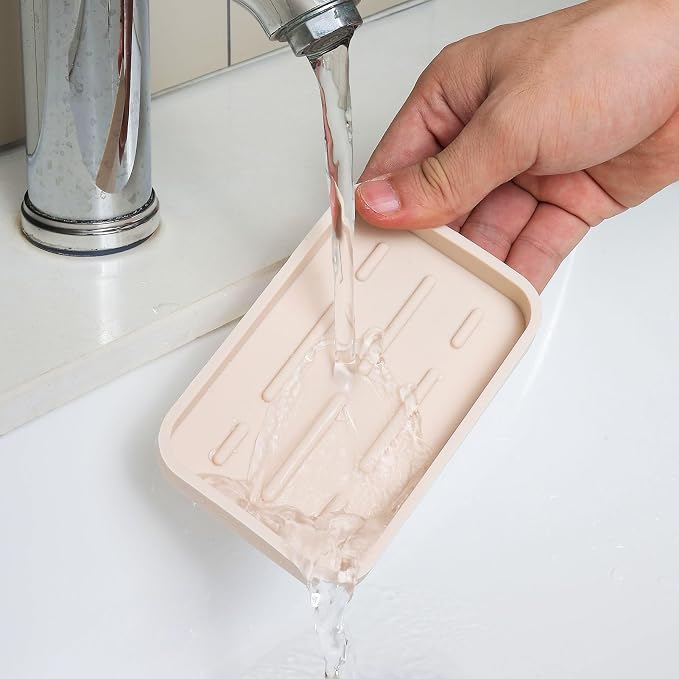 MicoYang Silicone Kitchen Sink Organizer Tray for Multiple Usage,Easy Clean Sponges Holder for Kitchen Bathroom Counter or Sink,Dish Soap Dispenser,Scrubber,Bottle,Cup Tapioca 4.9”x 3.2”