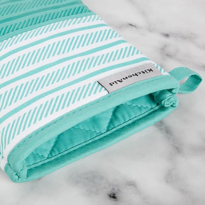 KitchenAid Albany Oven Mitt 2-Pack Set, Aqua Sky, 7"x13"