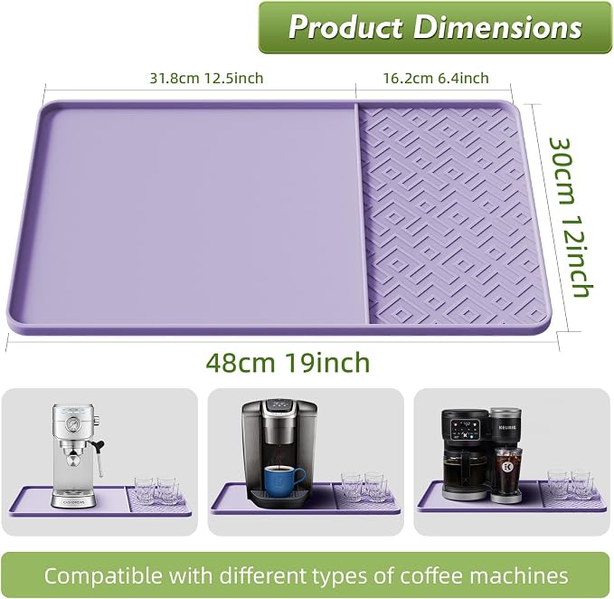 Silicone Coffee Mat with Raised Edges 19" x 12" – Waterproof Countertop Mat, Coffee Maker Pad, Espresso Machine Mat, Heat Resistant Dish Drying Mat