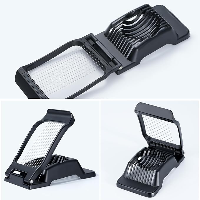 Egg Slicer for Hard Boiled Eggs & Strawberry Soft Foods, Heavy Duty, Black | Stainless Steel Wires, Not Bend & Rust, All Metal, Fast & Uniform Slice, Multipurpose, Time-Saving for Cooking, Meal Prep