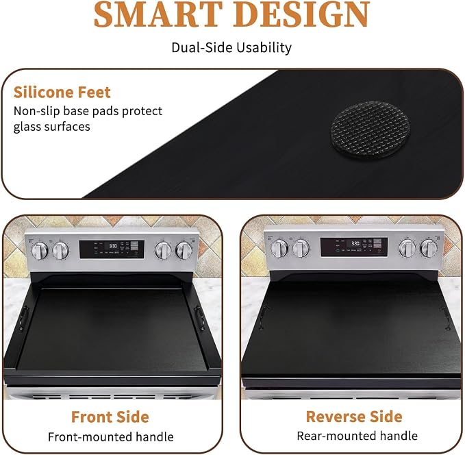 Noodle Board Stove Cover with Handles, Black | For Electric Stove, For Gas Stove Top