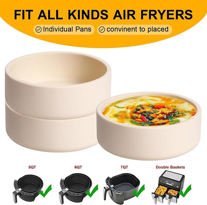6 Pack Silicone Air Fryer Egg Pan Individual Microwave Egg Cooker Eggwich Egg Bites Molds for Oven Microwave - White