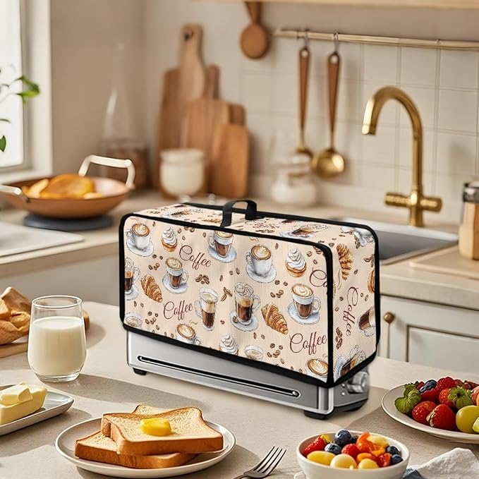 ZDCUSTOM Turkey Print Toaster Cover 2 Slice Coffee Themed Toaster Covers 2 Slice Wide Slot Slim Bread Maker Dust Protector Machine Washable Small Appliance Covers for Kitchen