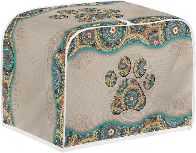 Boho Mandala Paw Printed 2 Slice Toaster Dust-proof Cover with Fingerprint Protection