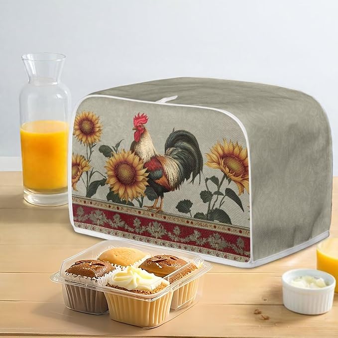 Chicken Sunflower Pattern Toaster Cover 2 Slice Dustproof Toaster Bread Maker Cover Small Kitchen Appliance Fingerprint Protection Kitchen Decor
