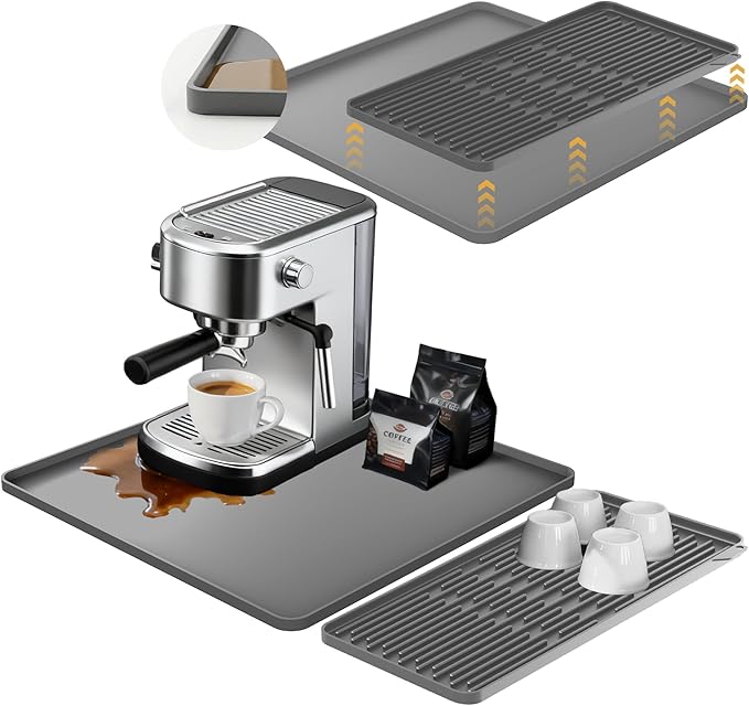 16×16-inch Barista-Grade Coffee Station Mat: Catch Spills, Protect Countertops! Silicone, Water Resistant & Heat Resistant. Perfect Under, as Dish Dryer or Pet Mat. (Grey)