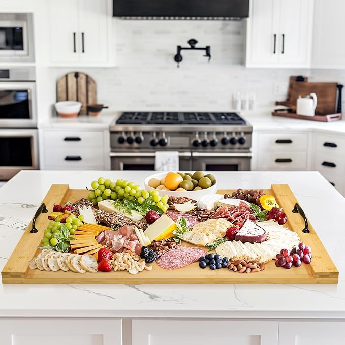 GASHELL Noodle Board Stove Cover with Handles for Electric, Gas Stove Top | 100% Bamboo, Natural, Increases Countertop Space, Multi-purpose, used as Charcuterie Board, Serving Tray, Turkey Board