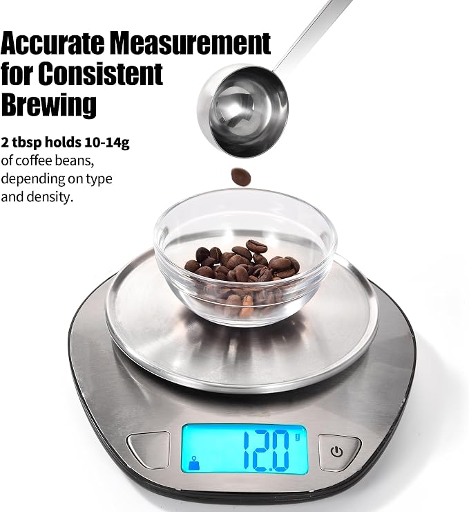 Doosu Metal 4.3in Long Handle Coffee Scoop for Ground Coffee (2 Tbsp) | Food-Grade 18/8 Stainless Steel Measuring Spoon, Tablespoon Scooper for Coffee Beans, Espresso, Protein Powders, Tea, Sugar