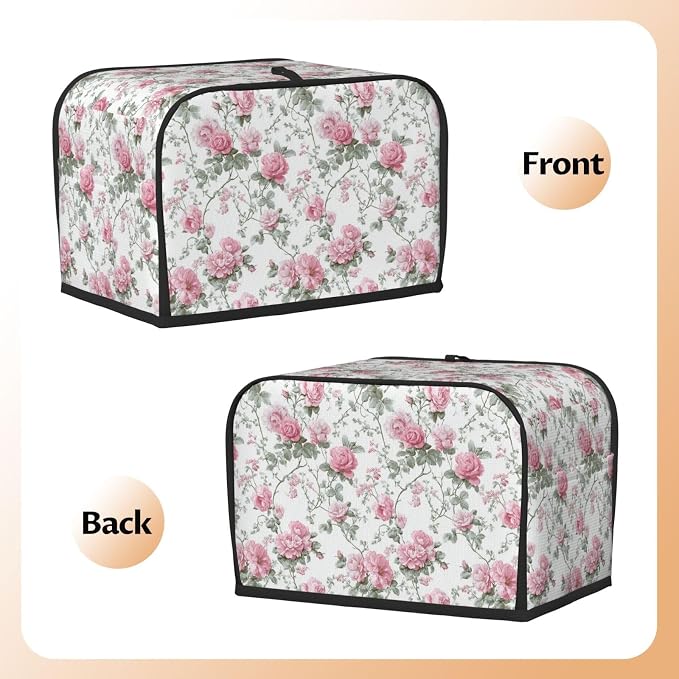 2 Slice Toaster Cover Vintage Floral Dust Proof Washable Kitchen Appliance Cover with Pocket, Oxford Fabric Countertop Toaster Protector for Standard Toasters Small Appliances